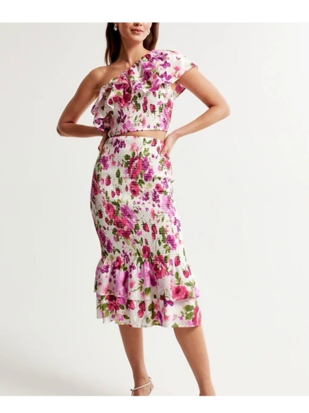 Abercrombie & Fitch Floral One Shoulder Dress - Pink and Green